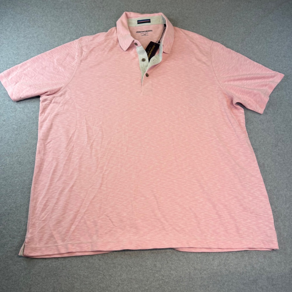 Johnston & Murphy Mens XXL Pink Slub Knit Short Sleeve Polo Shirt NWT